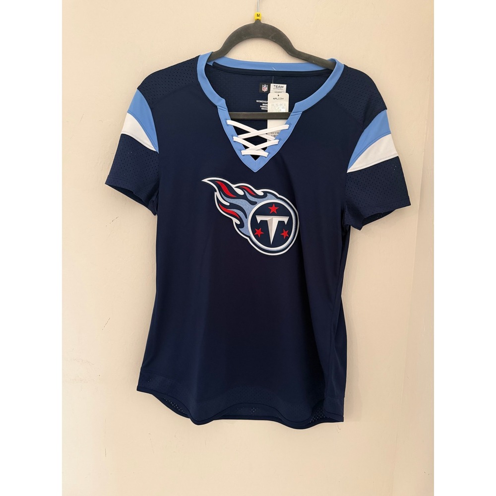 Women's NFL Team Apparel Tennessee Titans Navy Blue Lace Up Jersey Shirt M NWT